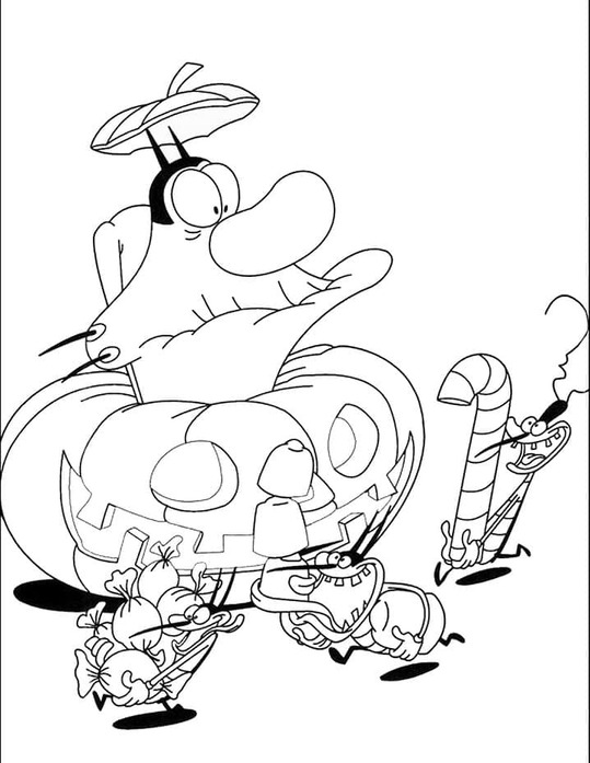 Dibuja Oggy y las cucarachas en Halloween para colorir