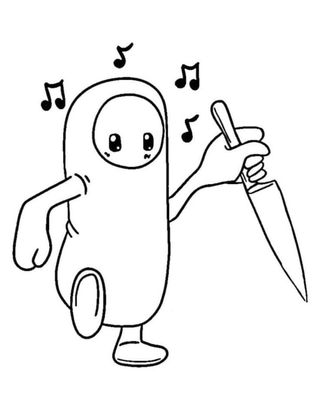 Dibujos de Dibuja personaje Fall Guys con cuchillo para colorear