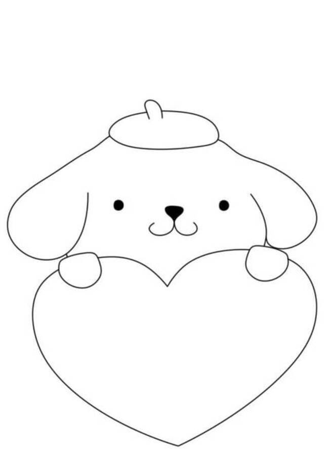 Dibujos de Dibuja Pompompurin sosteniendo corazón para colorear