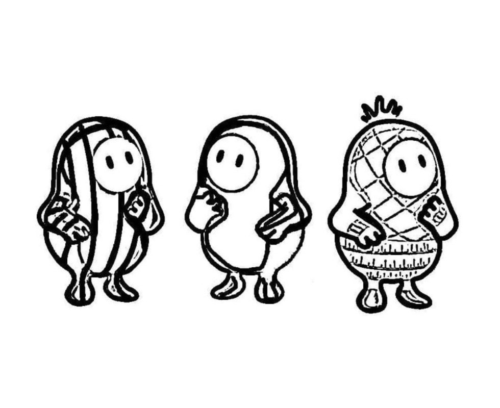 Dibujos de Dibuja tres personajes en Fall Guys para colorear