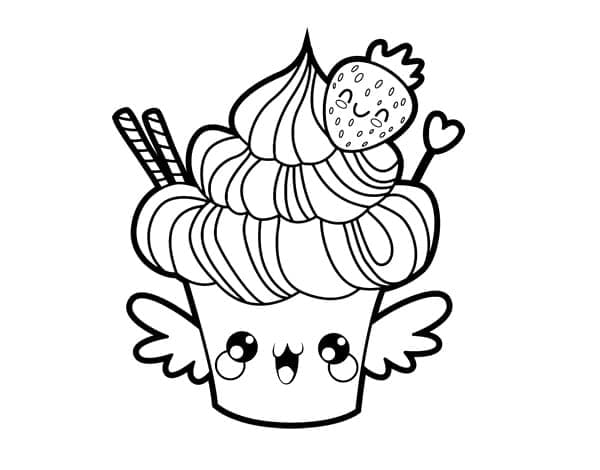 Dibujos de Dibuja un cupcake kawaii con alas para colorear