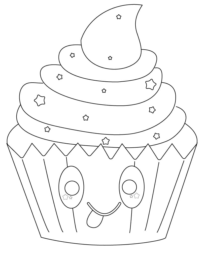 Dibujos de Dibuja un cupcake kawaii para imprimir para colorear