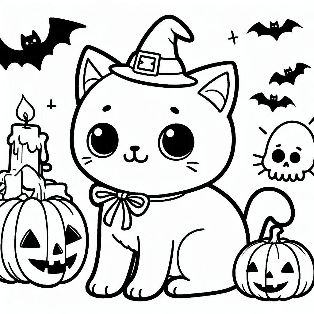 Dibujos de Dibuja un gato de Halloween fácilmente para colorear