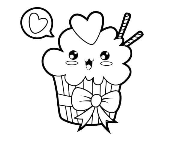 Dibujos de Dibuja un lindo cupcake kawaii para colorear