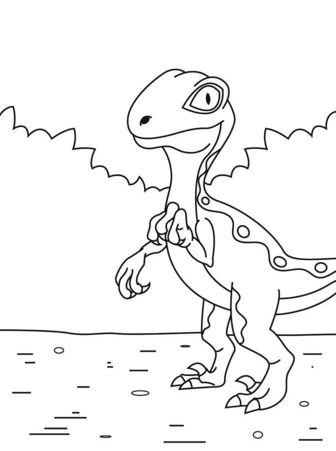 Dibujos de Dibuja un pequeño velociraptor de pie para colorear