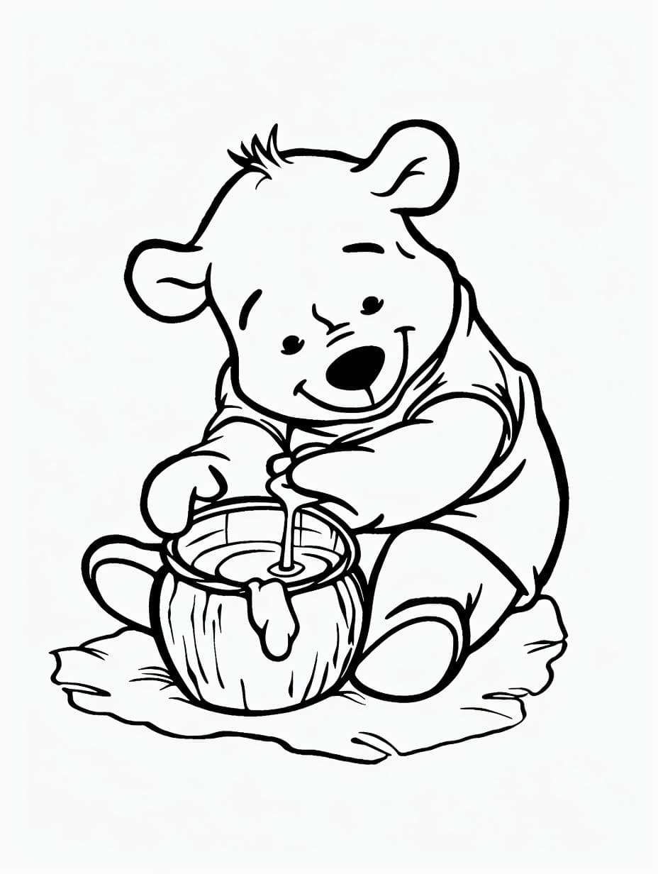 Dibujos de Dibuja Winnie Pooh comiendo miel para colorear