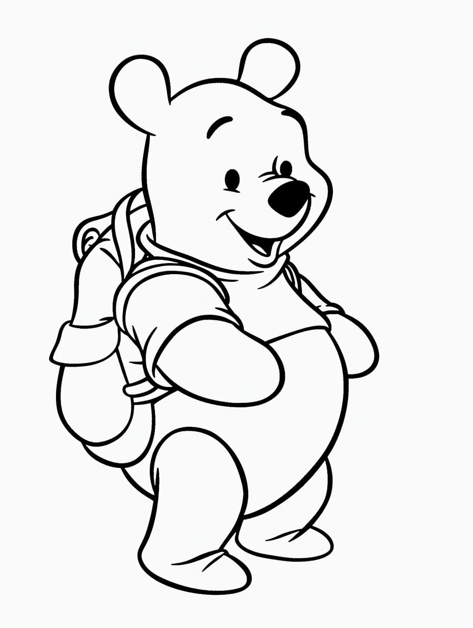 Dibujos de Dibuja Winnie Pooh llevando mochila para colorear