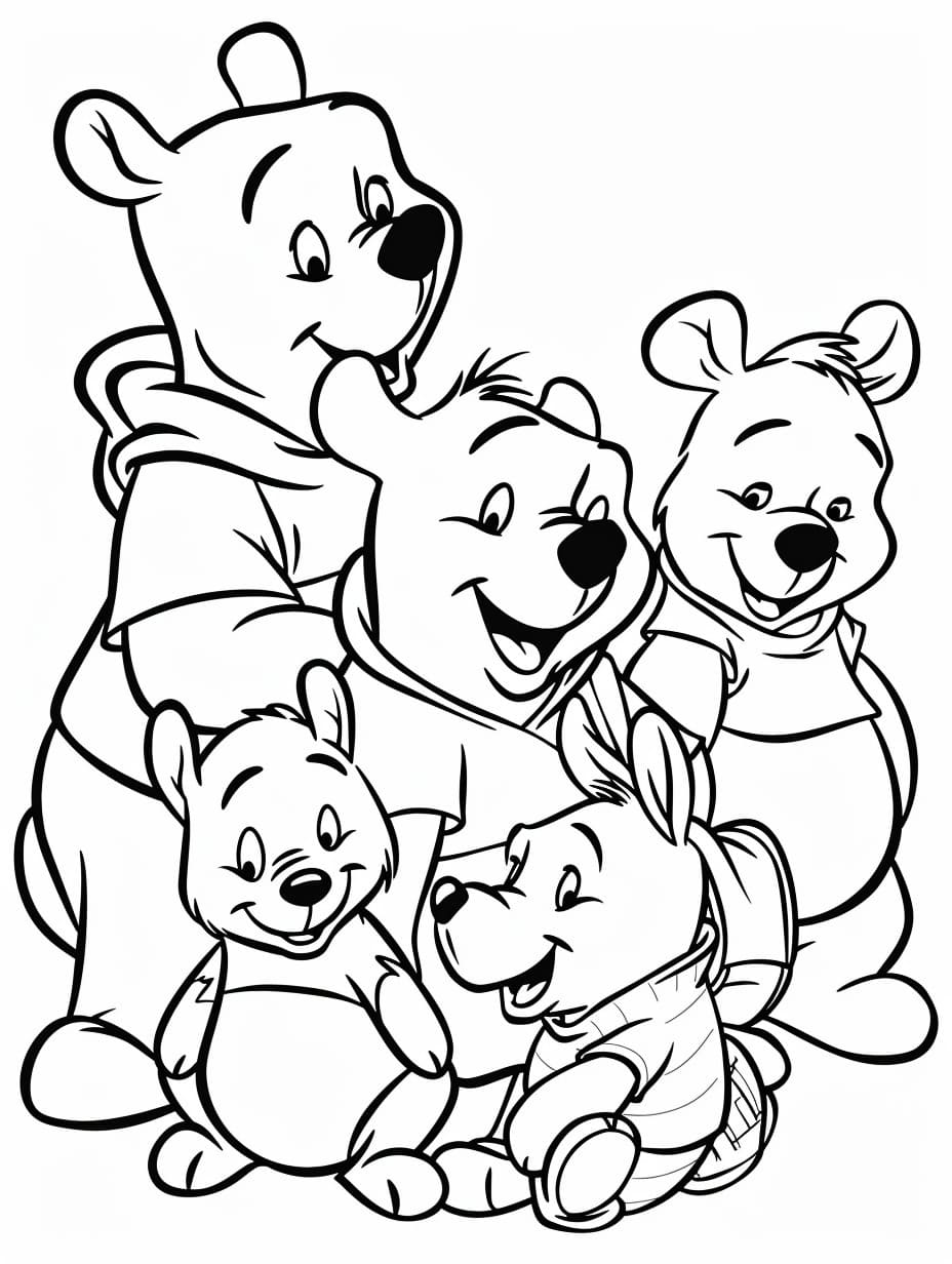 Dibujos de Dibuja Winnie Pooh y familia para colorear