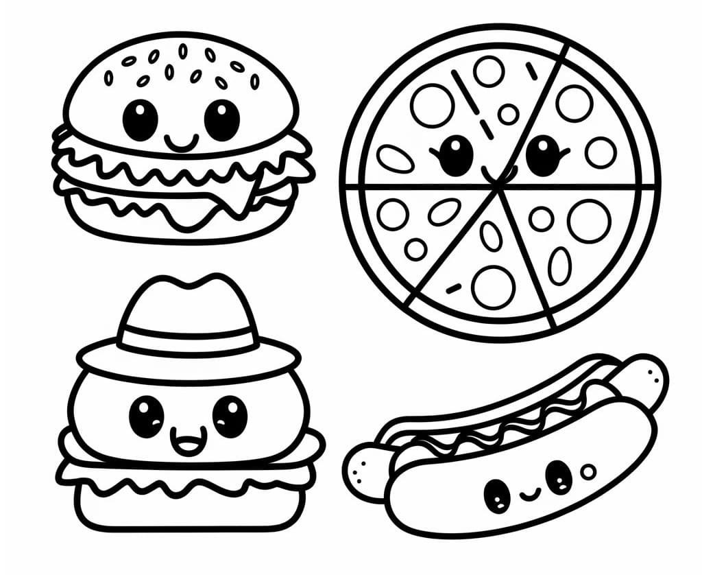 Dibujos de Dibujar alimentos kawaii para niños para colorear