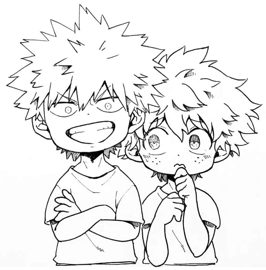 Dibujos de Dibujar Bakugo y Midoriya Lindo para colorear