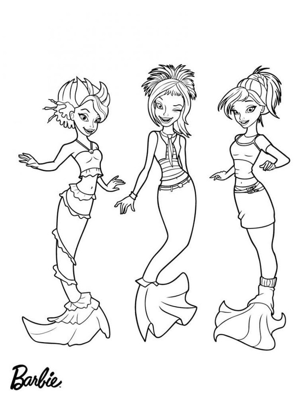 Dibujos de Dibujar Barbie Sirena básico imprimible para colorear