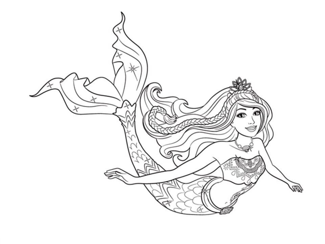 Dibujos de Dibujar Barbie Sirena sencillo imprimible para colorear