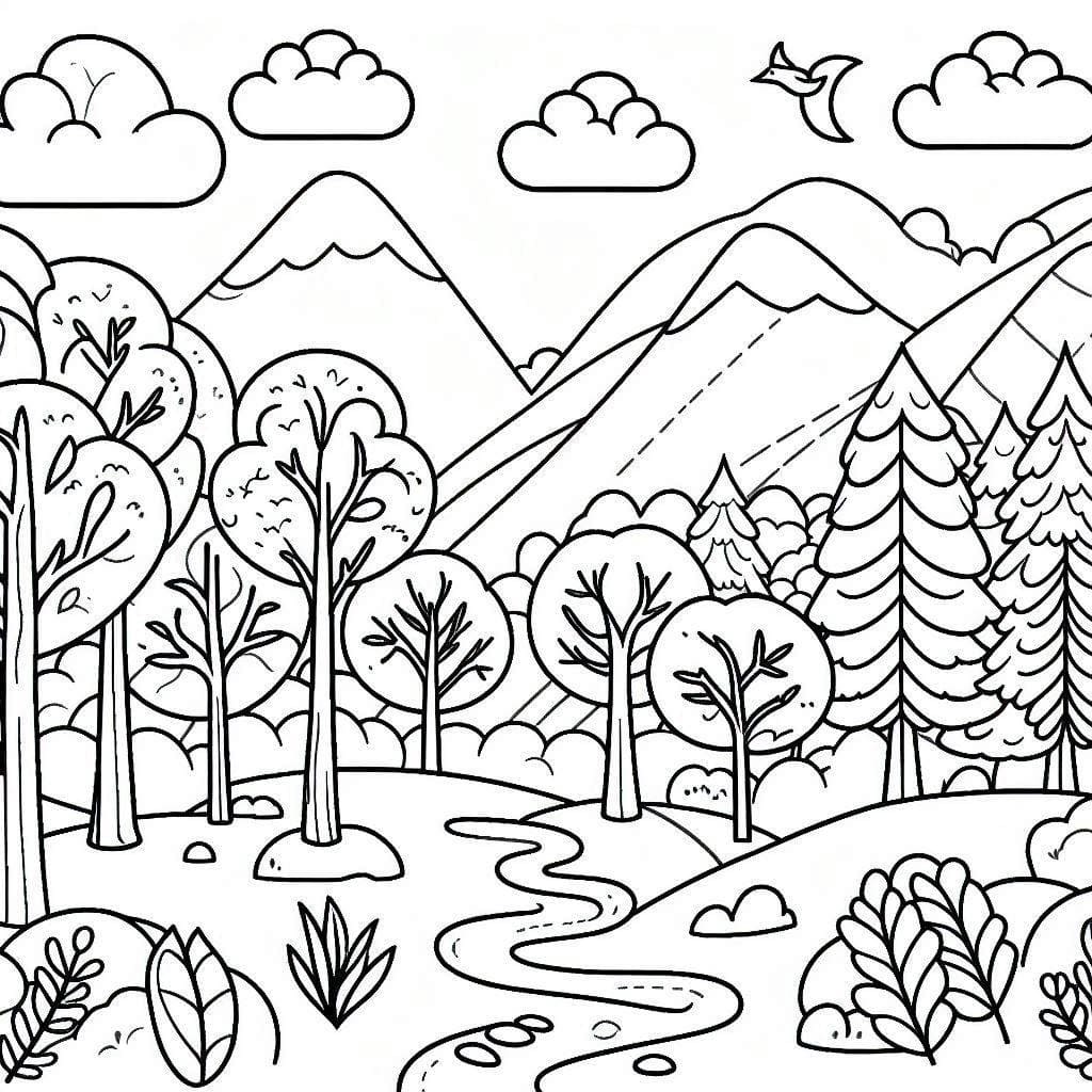 Dibujos de Dibujar bosque fácil para colorear