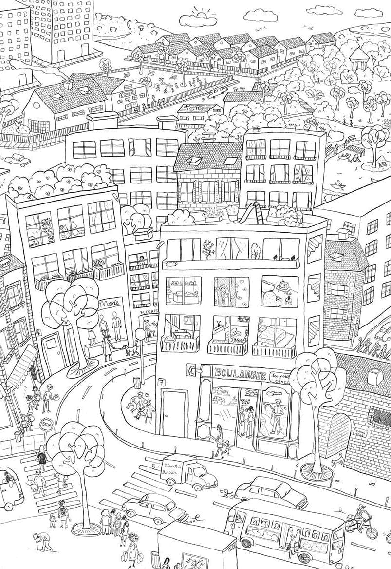 Dibujos de Dibujar Ciudad fácil para colorear