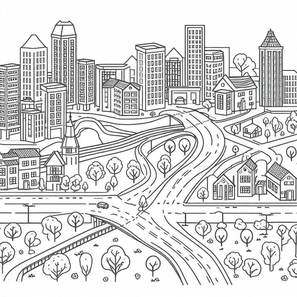 Dibujos de Dibujar Ciudad Imprimible para niños para colorear