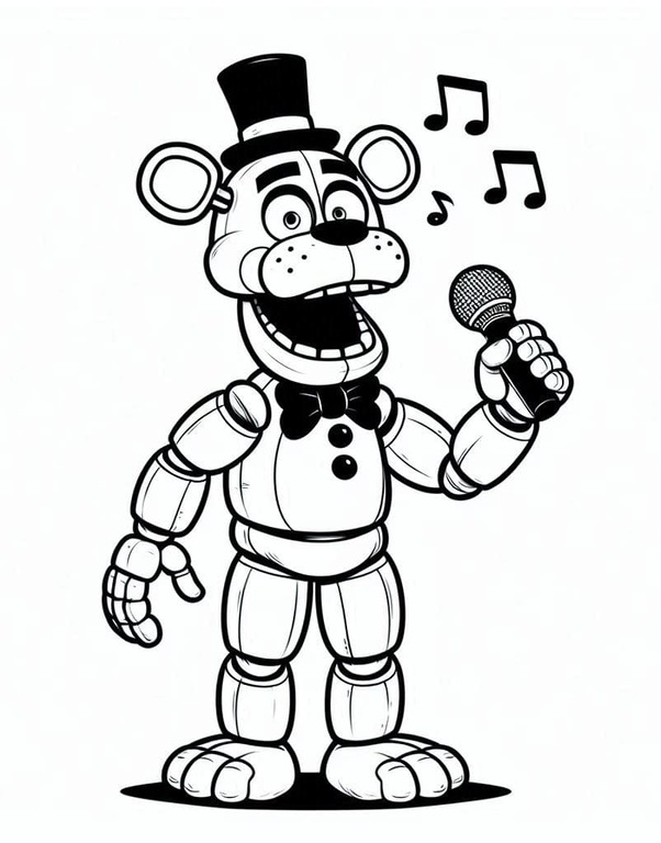 Dibujos de Dibujar divertido Freddy Fazbear cantando para colorear