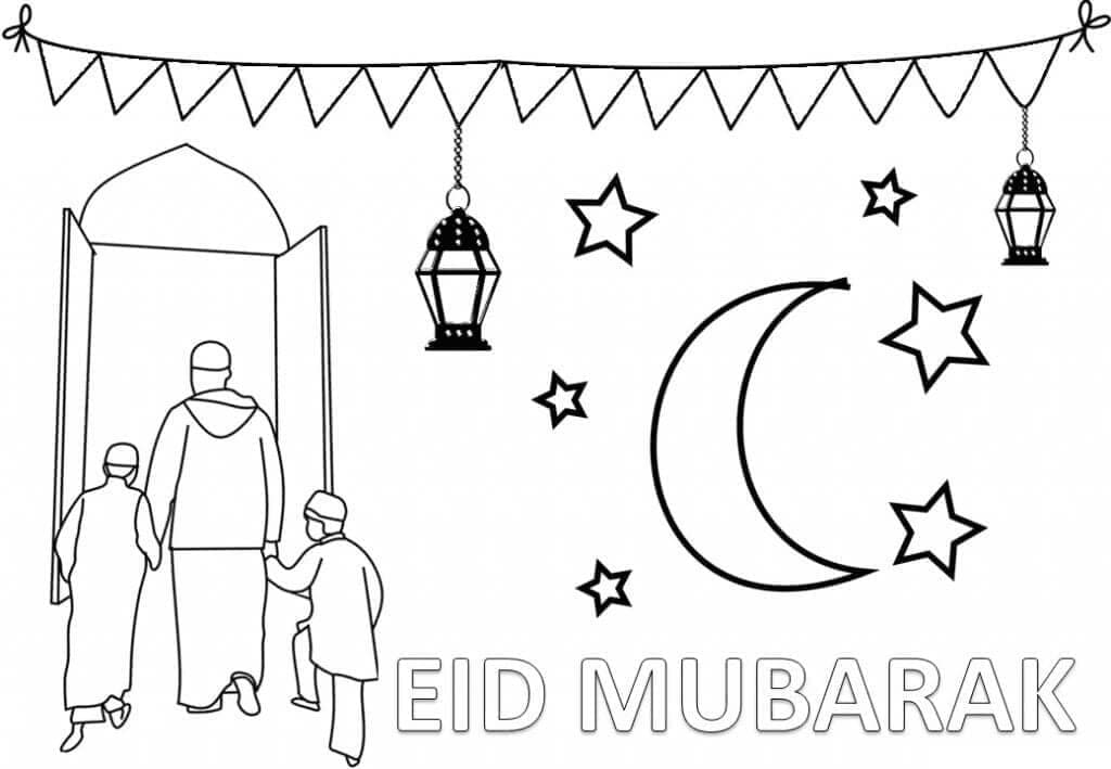 Dibujar Eid Mubarak gratis para imprimir para colorir