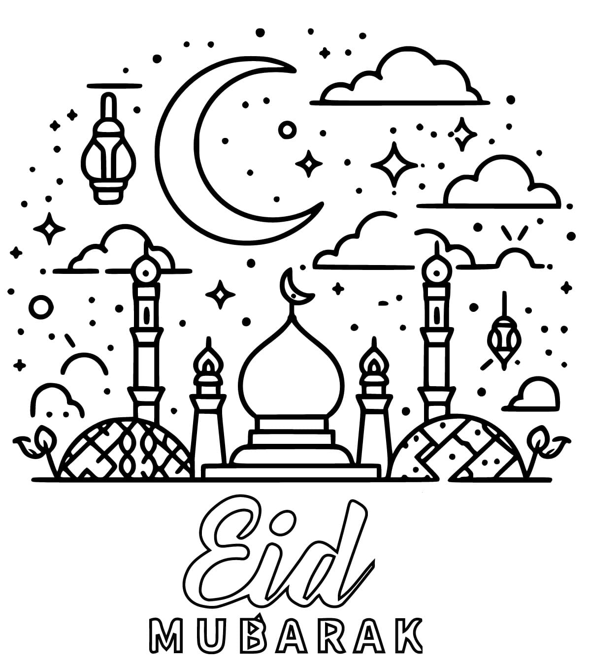 Dibujos de Dibujar Eid Mubarak para niños para colorear