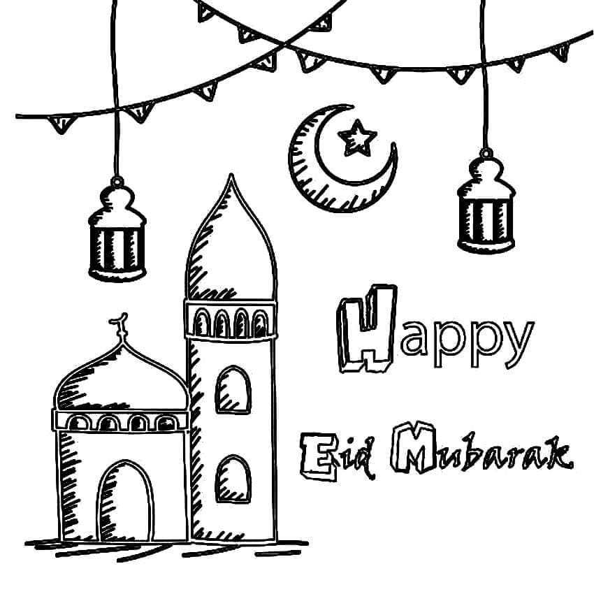 Dibujos de Dibujar feliz Eid Mubarak gratis para colorear