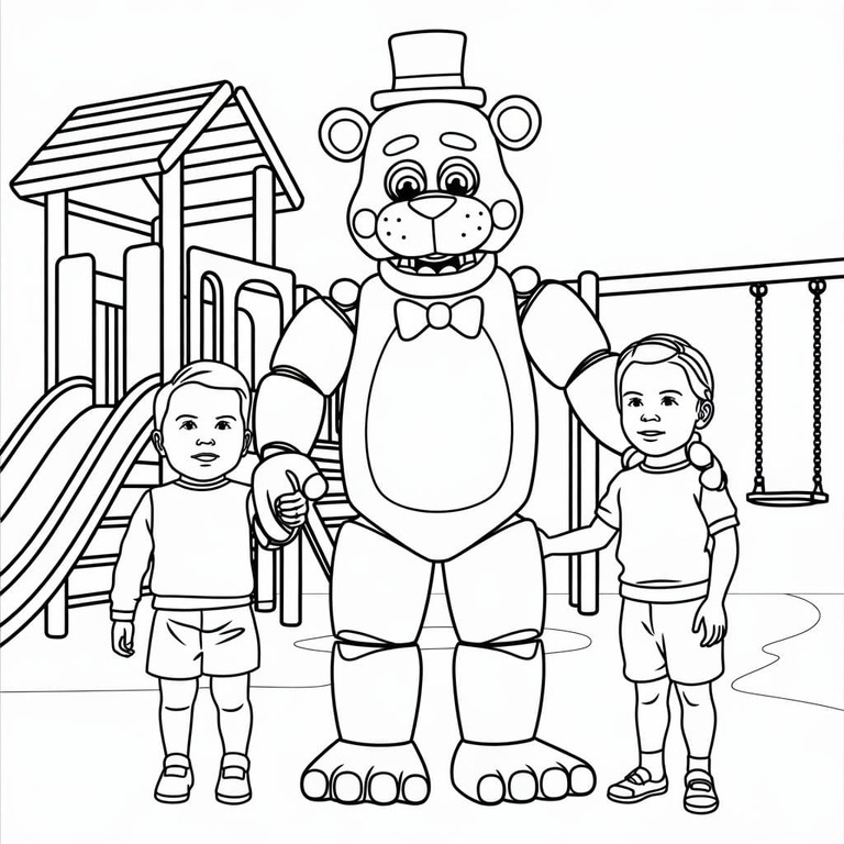 Dibujos de Dibujar Freddy Fazbear con niños para colorear