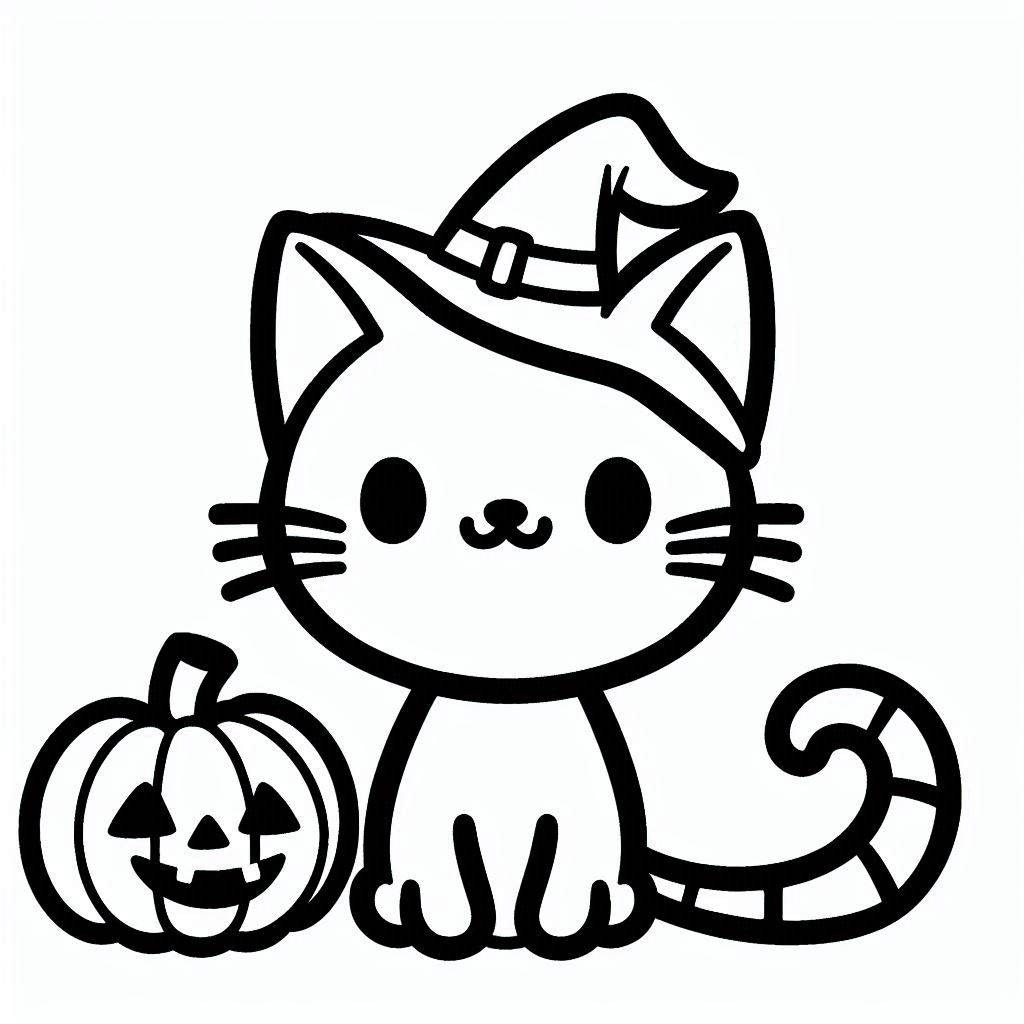 Dibujos de Dibujar gato halloween lindo para colorear