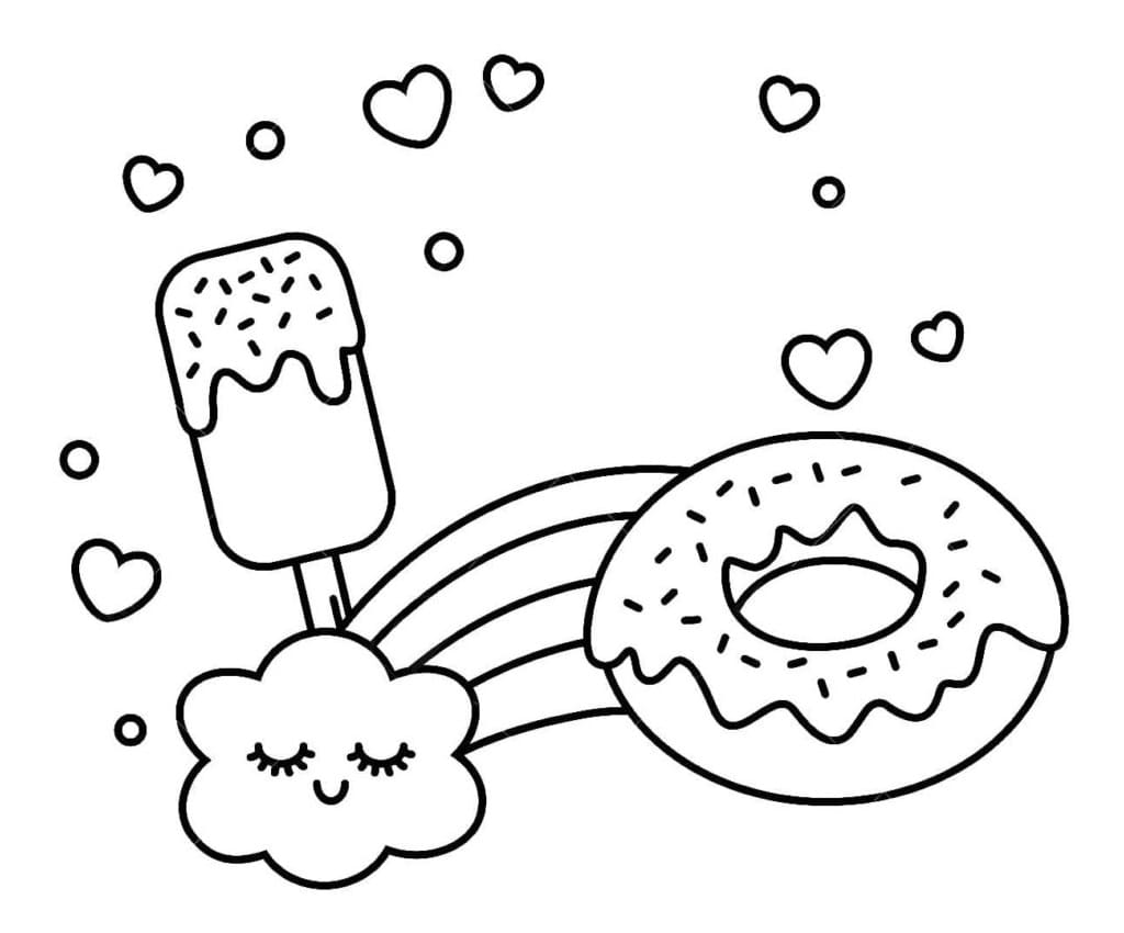 Dibujos de Dibujar helado y donut kawaii para colorear