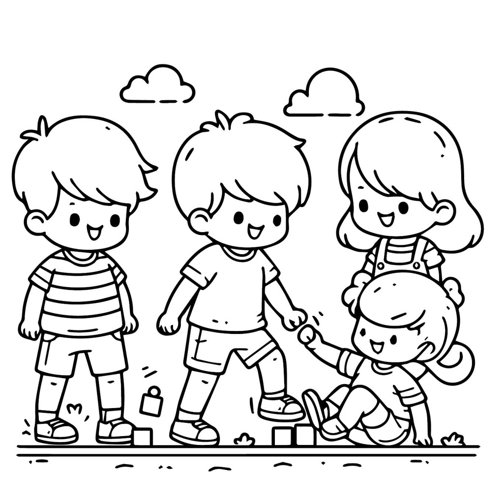 Dibujos de Dibujar imagen de niños jugando para colorear