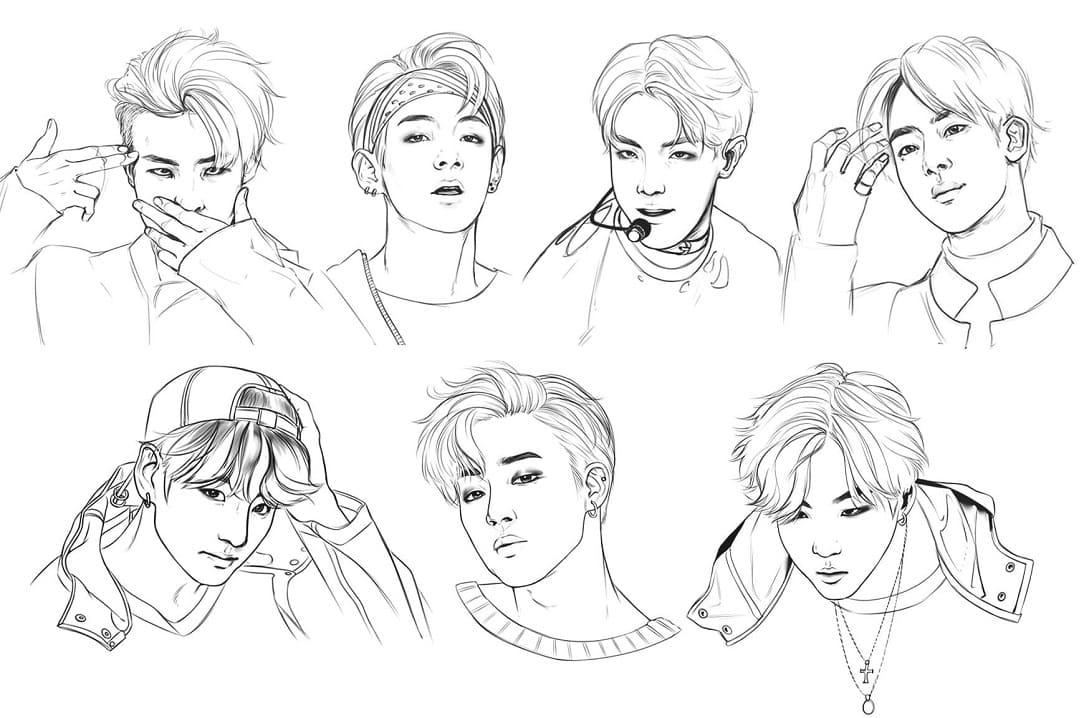 Dibujos de Dibujar la banda de chicos de BTS para colorear