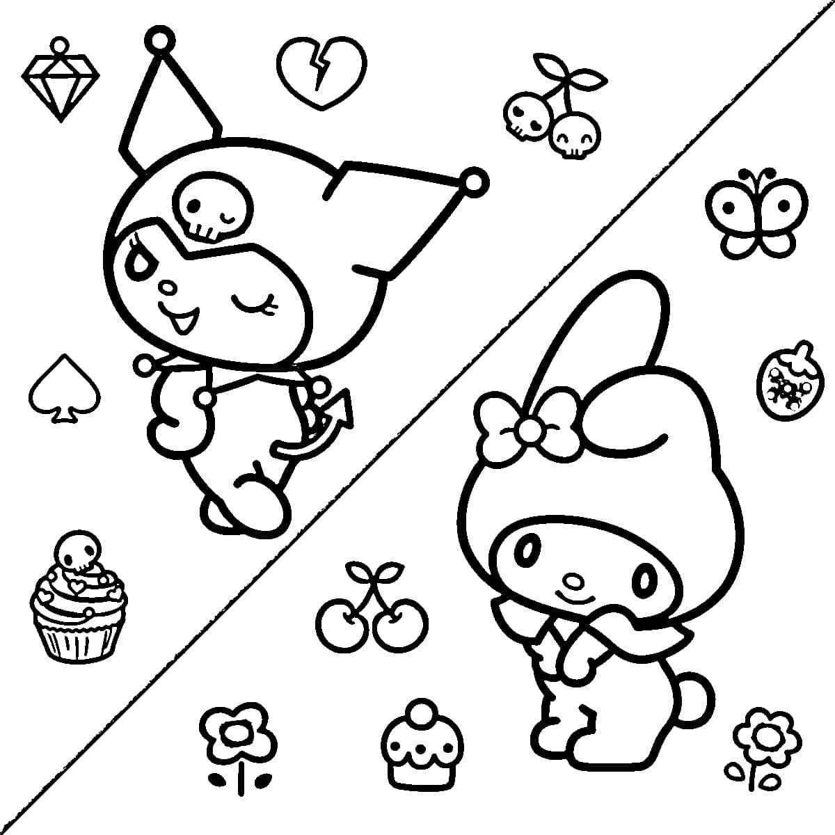 Dibujos de Dibujar lindo Kuromi y My Melody para colorear