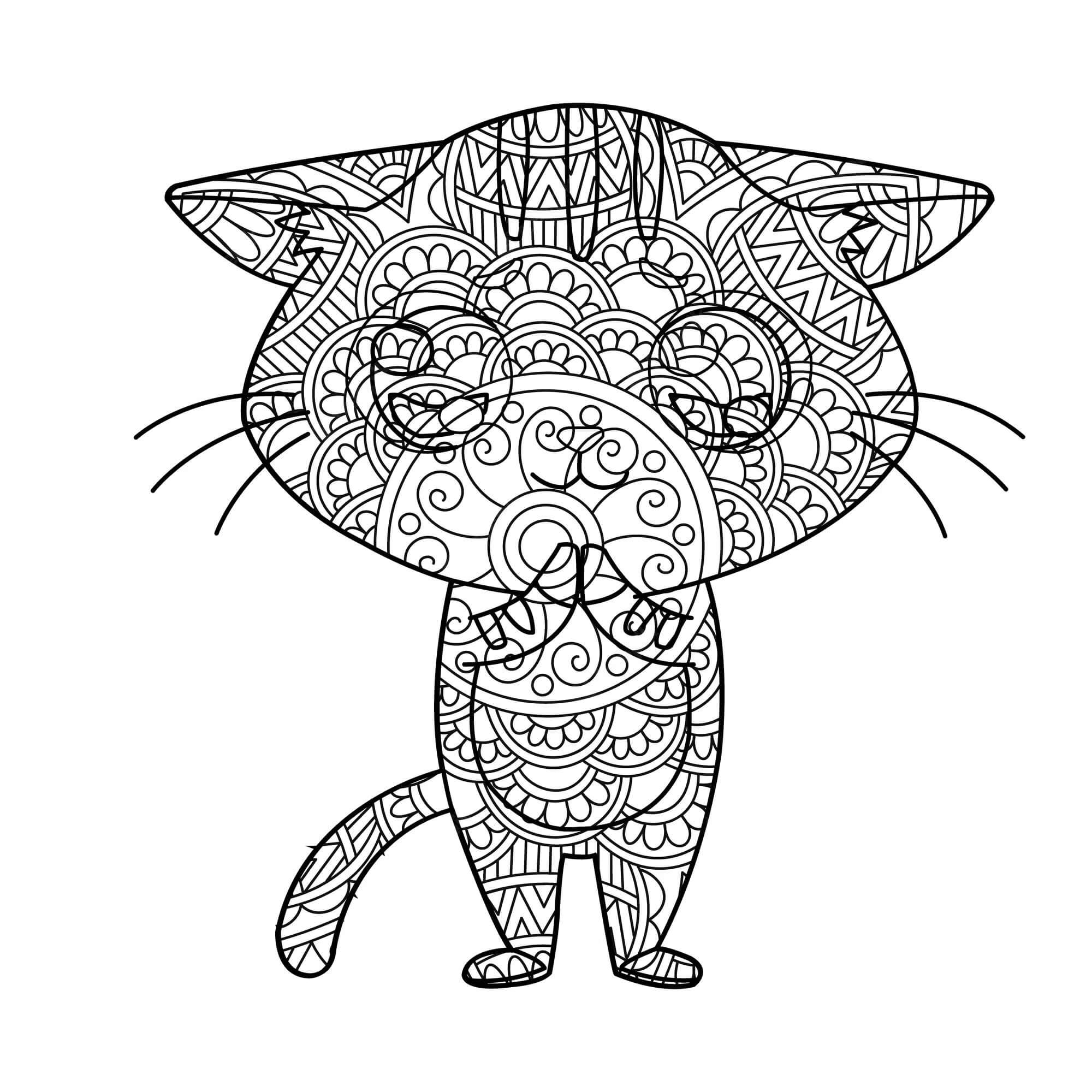 Dibujos de Dibujar Mandala de gato de pie para colorear