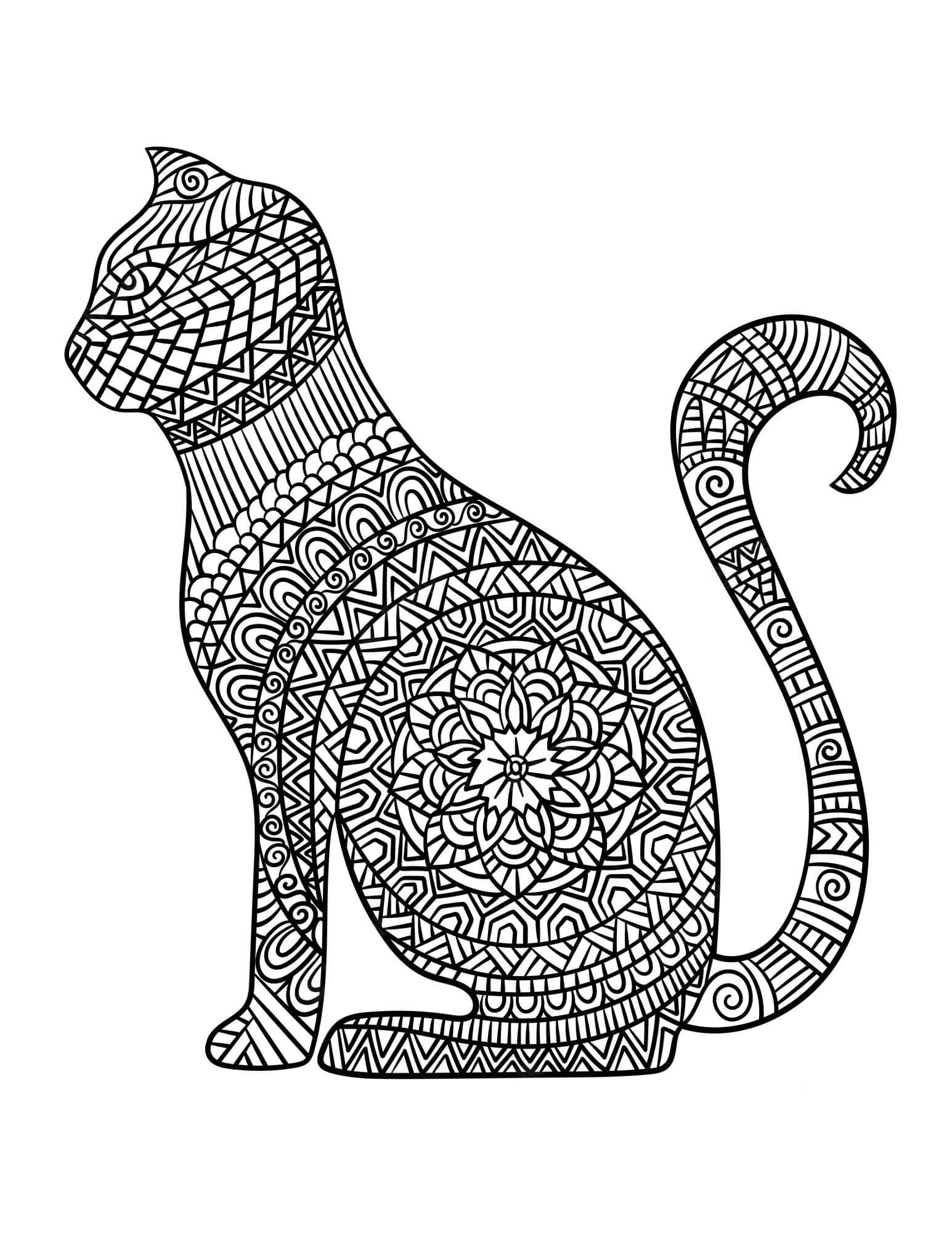 Dibujos de Dibujar Mandala de gato sentado para colorear