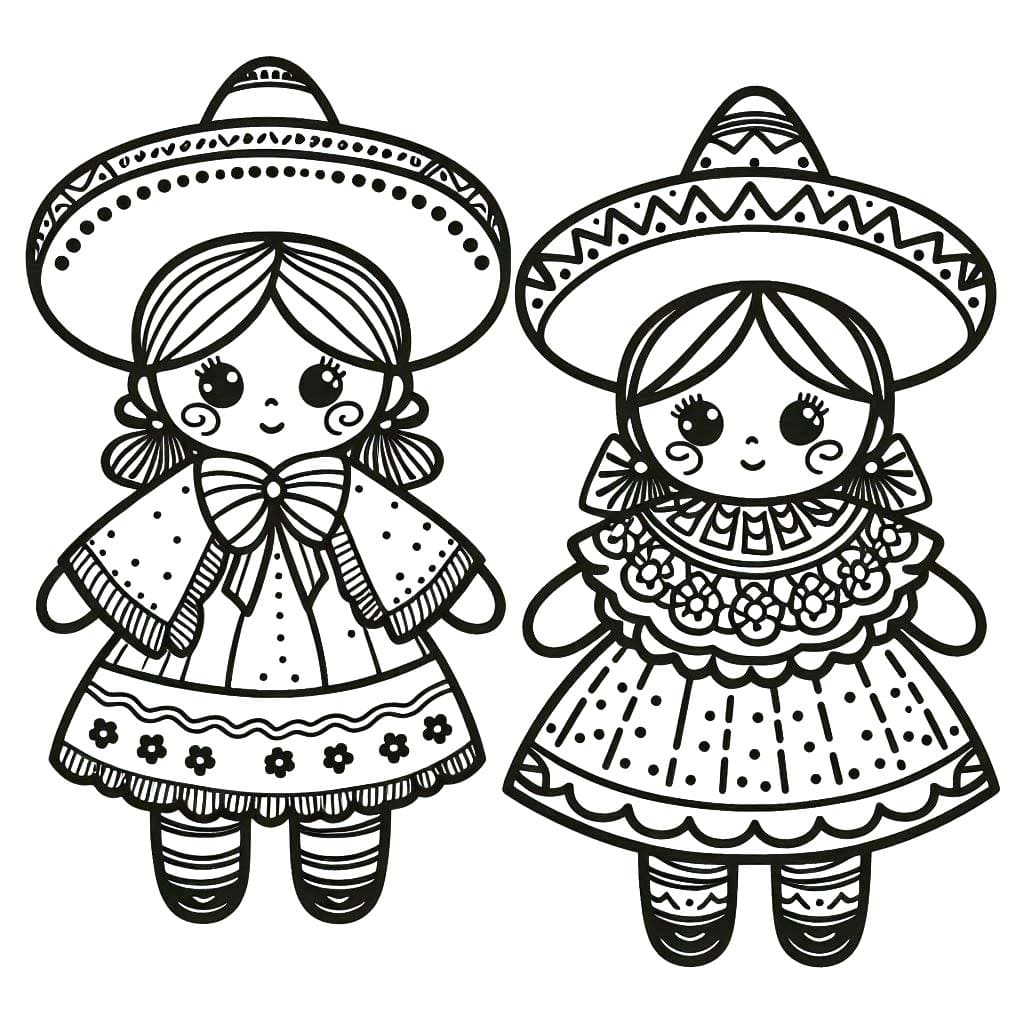 Dibujos de Dibujar Muñecas Mexicanas fácil para colorear