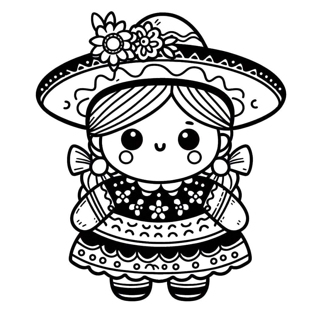 Dibujos de Dibujar Muñecas Mexicanas muy sencillo para colorear