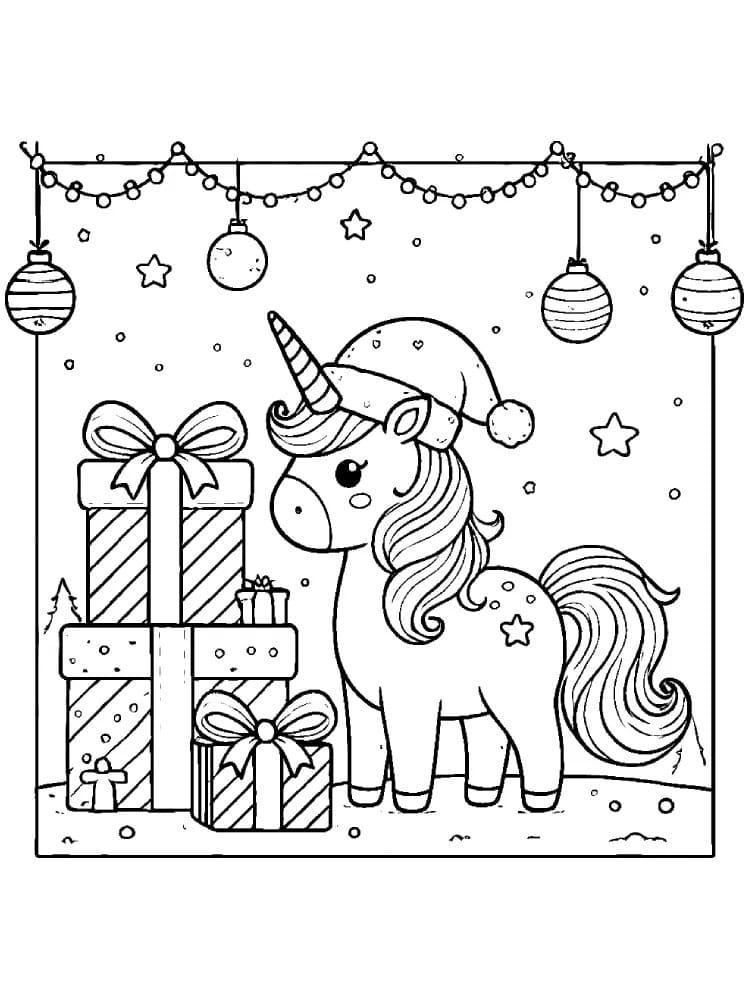 Dibujar Navidad Unicornio para colorir