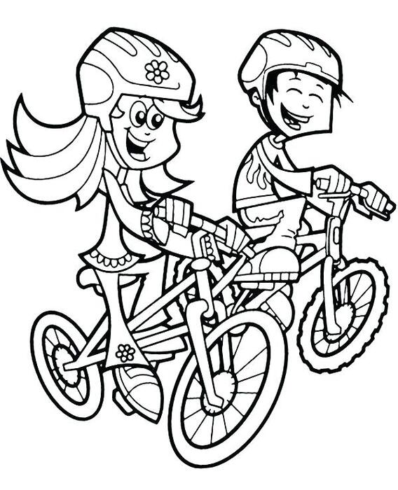 Dibujos de Dibujar niño y niña en bicicleta para colorear