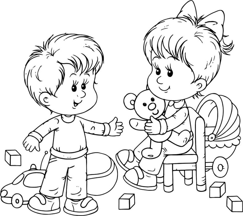 Dibujos de Dibujar niño y niña jugando para colorear