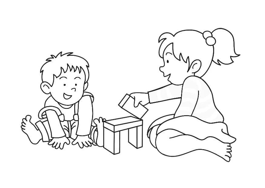 Dibujos de Dibujar Niños Jugando muy básico para colorear