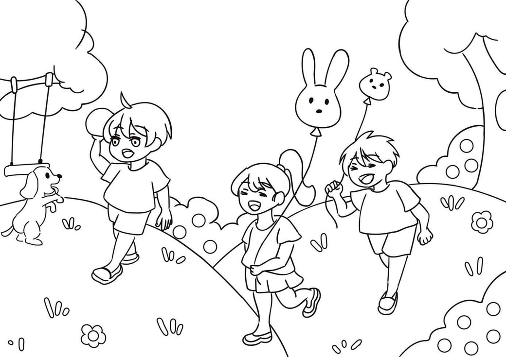 Dibujos de Dibujar Niños Jugando muy sencillo para colorear