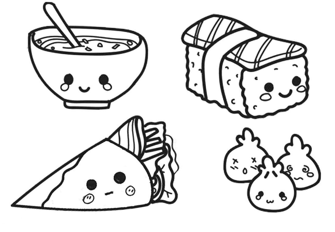 Dibujos de Dibujar pequeños alimentos kawaii para colorear