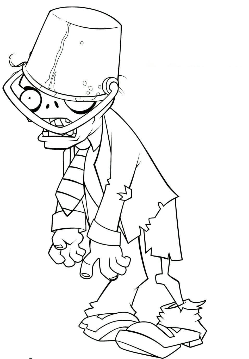 Dibujar Plants vs Zombies Zombi con cabeza de cubo para colorir