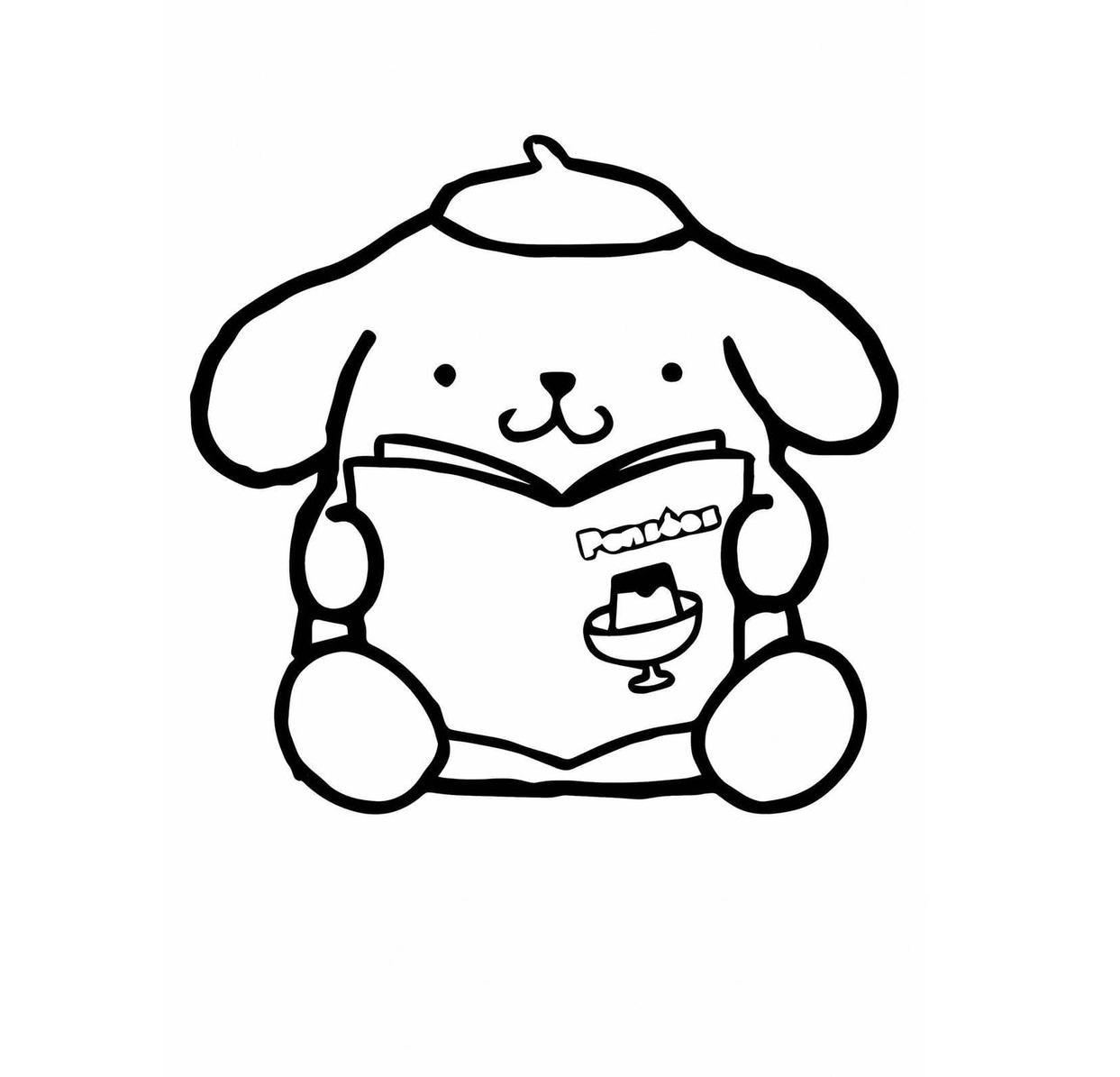 Dibujos de Dibujar Pompompurin leyendo el libro para colorear