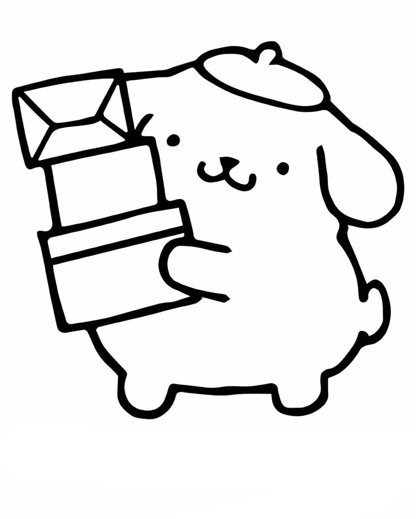 Dibujos de Dibujar Pompompurin y caja de regalo para colorear