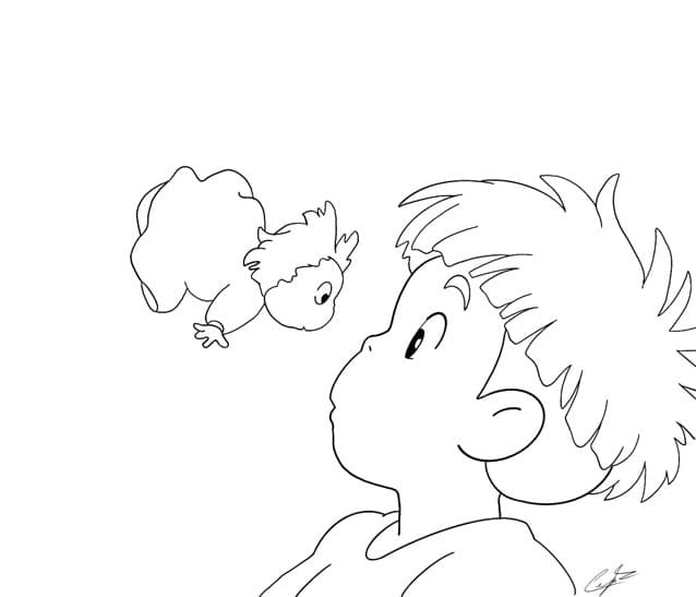 Dibujos de Dibujar Ponyo sencillo en niños para colorear