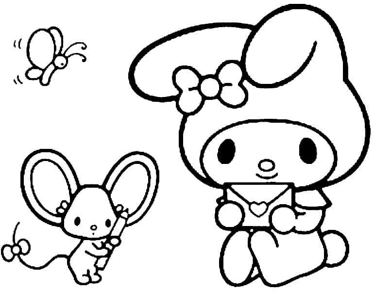 Dibujos de Dibujar Ratón Flat y My Melody para colorear