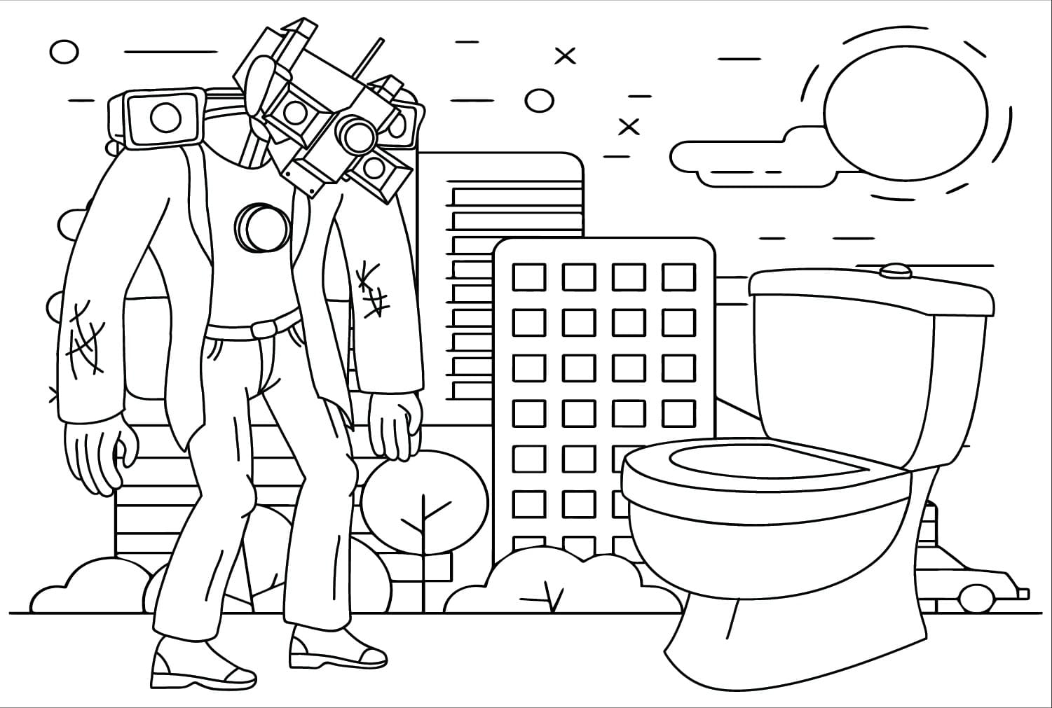 Dibujos de Dibujar Titan Cameraman sencillo en niños para colorear