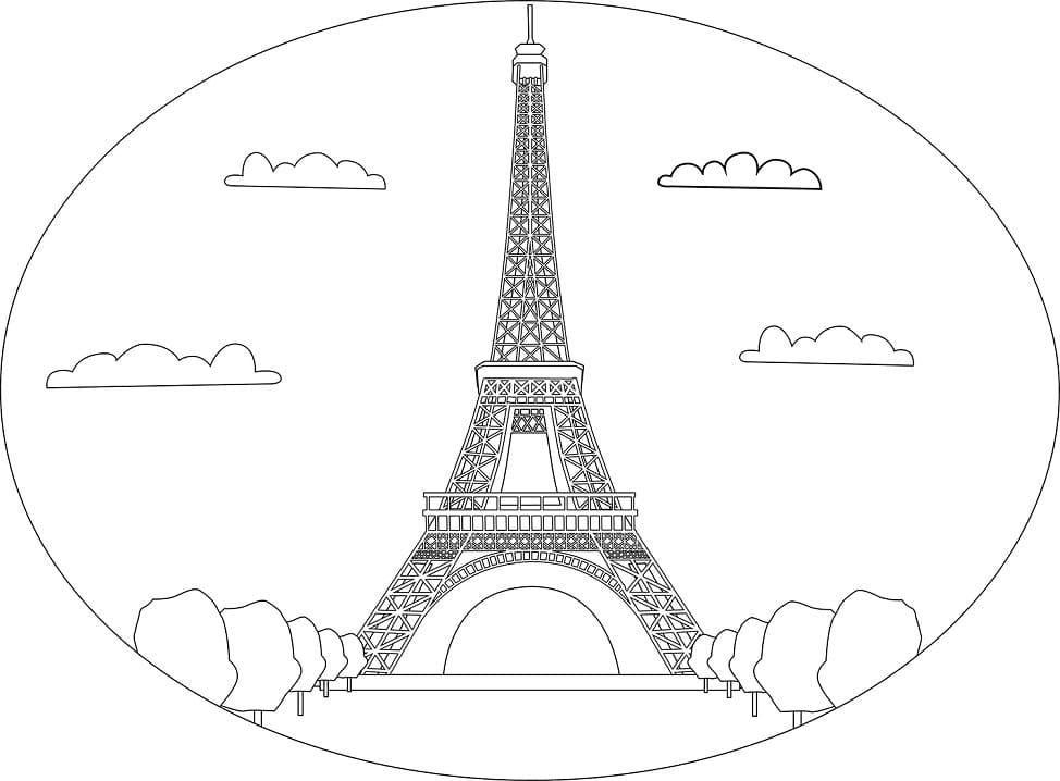 Dibujos de Dibujar Torre Eiffel Básico en niños para colorear