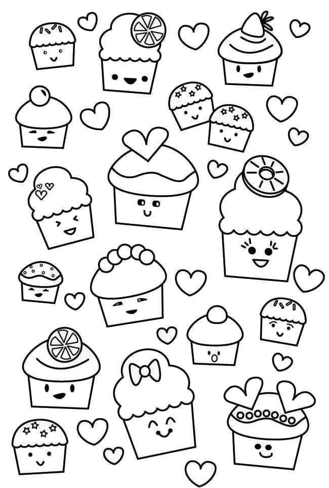 Dibujos de Dibujar un cupcake kawaii fácil para colorear