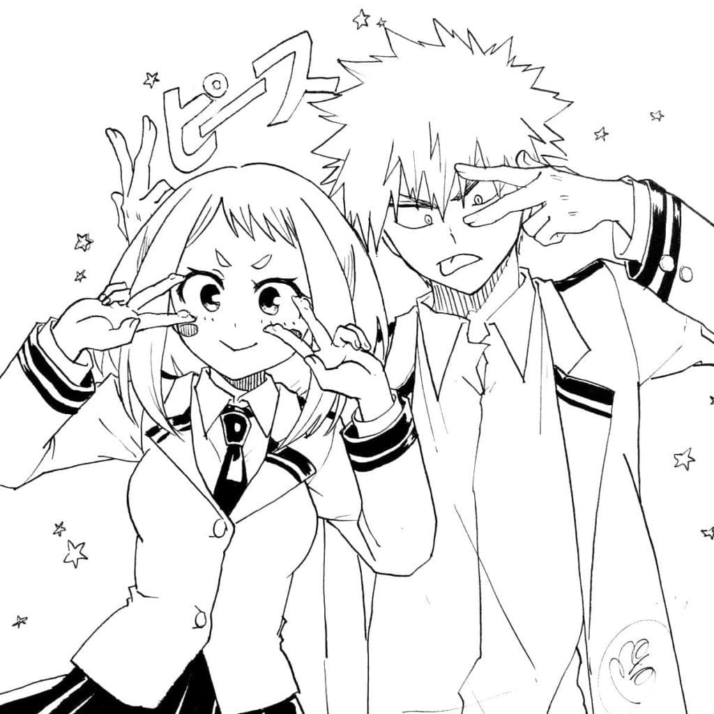 Dibujos de Dibujar Uraraka y Bakugo gratis para colorear