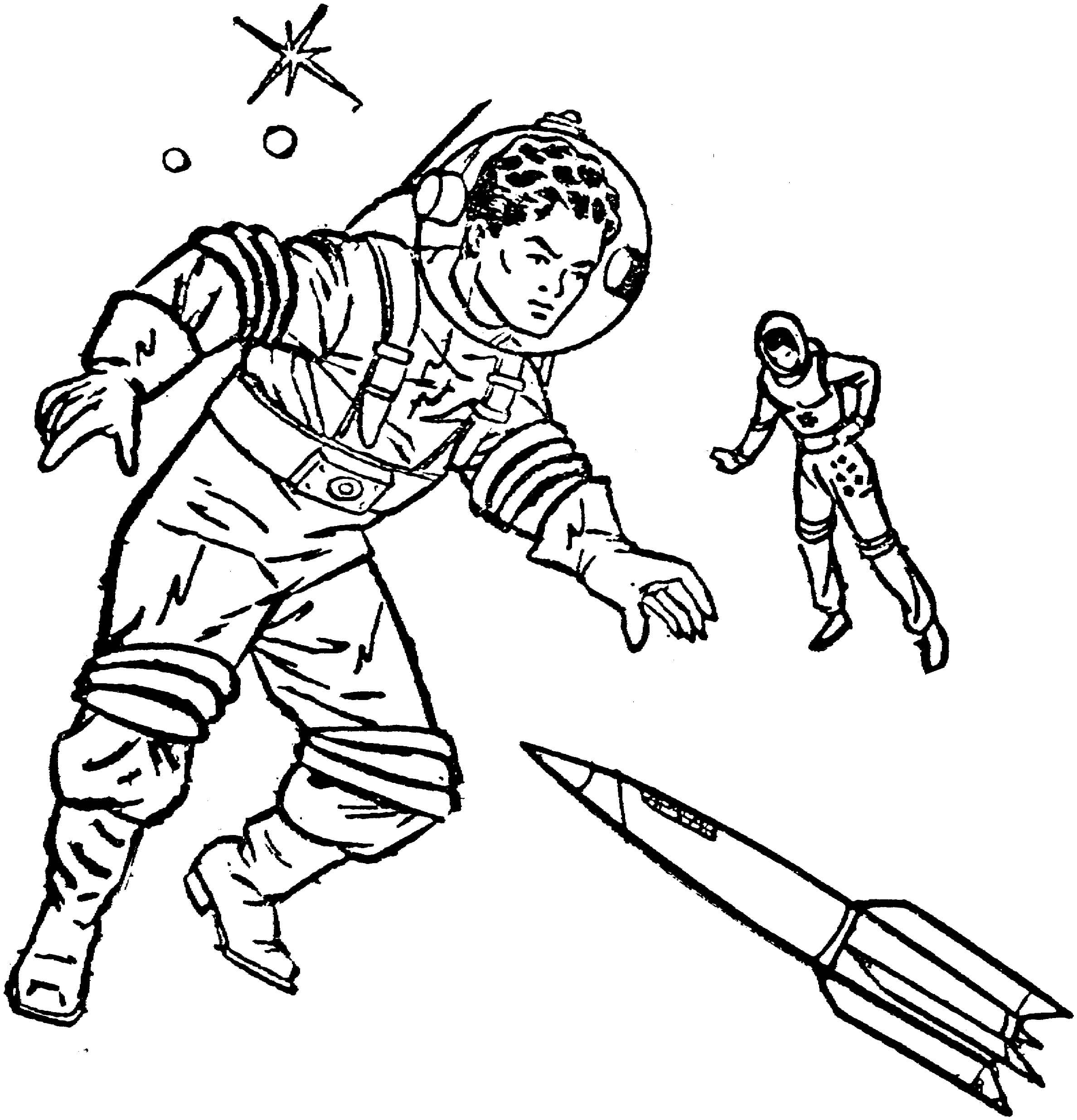 Dibujo de Astronauta y Cohete para colorir