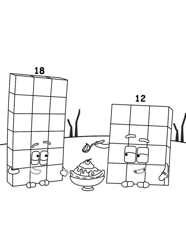 Dibujos de Dibujo Numberblocks 18 y 12 para colorear